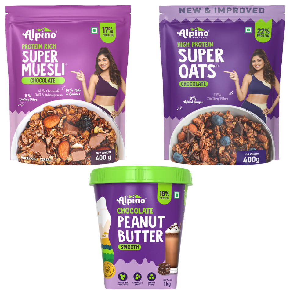Chocolate flavor High Protein Combo - Chocolate Peanut Butter Smooth 1 KG + Super Chocolate Muesli Nuts 400g + Peanut Butter Super Oats Chocolate 400 GCombo