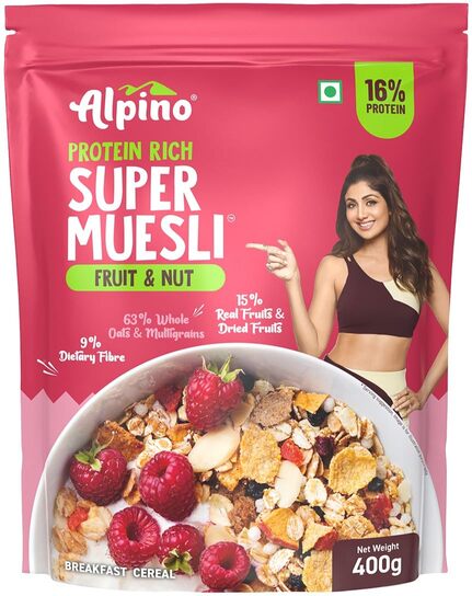 Protein-Rich Super Muesli Fruit & Nuts - 63% Whole Grains, 15% Fruits & Nuts - 16% Protein, Source of Dietary Fibre & Healthy Fats