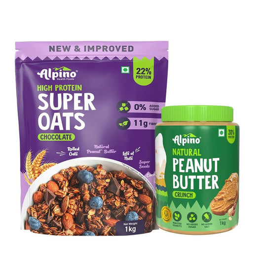 Pre-Workout High Protein & Fiber Diet Super Combo - High Protein Super Oats Chocolate 400 mg, Natural Peanut Butter Crunch 1 Kg