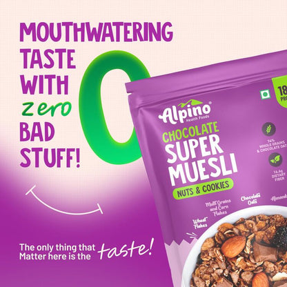 Protein-Rich Super Muesli Chocolate 400g – 61% Whole Grains, 14% Nuts - 17% Protein, Source of Dietary Fibre & Healthy Fats