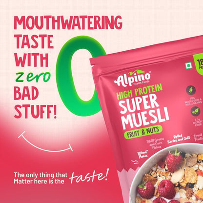 Protein-Rich Super Muesli Fruit & Nuts - 63% Whole Grains, 15% Fruits & Nuts - 16% Protein, Source of Dietary Fibre & Healthy Fats