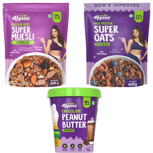 Chocolate flavor High Protein Combo - Chocolate Peanut Butter Smooth 1 KG + Super Chocolate Muesli Nuts 400g + Peanut Butter Super Oats Chocolate 400 GCombo